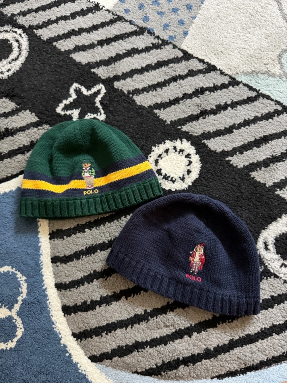 Polo by Ralph Lauren Kids Knit Beanie Hats - Green, Yellow & Navy